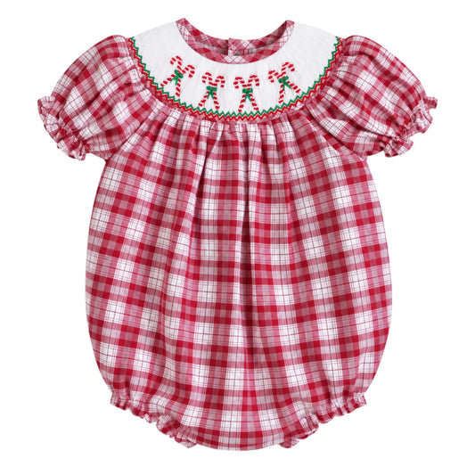 Girl Candy Cane Smocked Bubble - Magpies Paducah