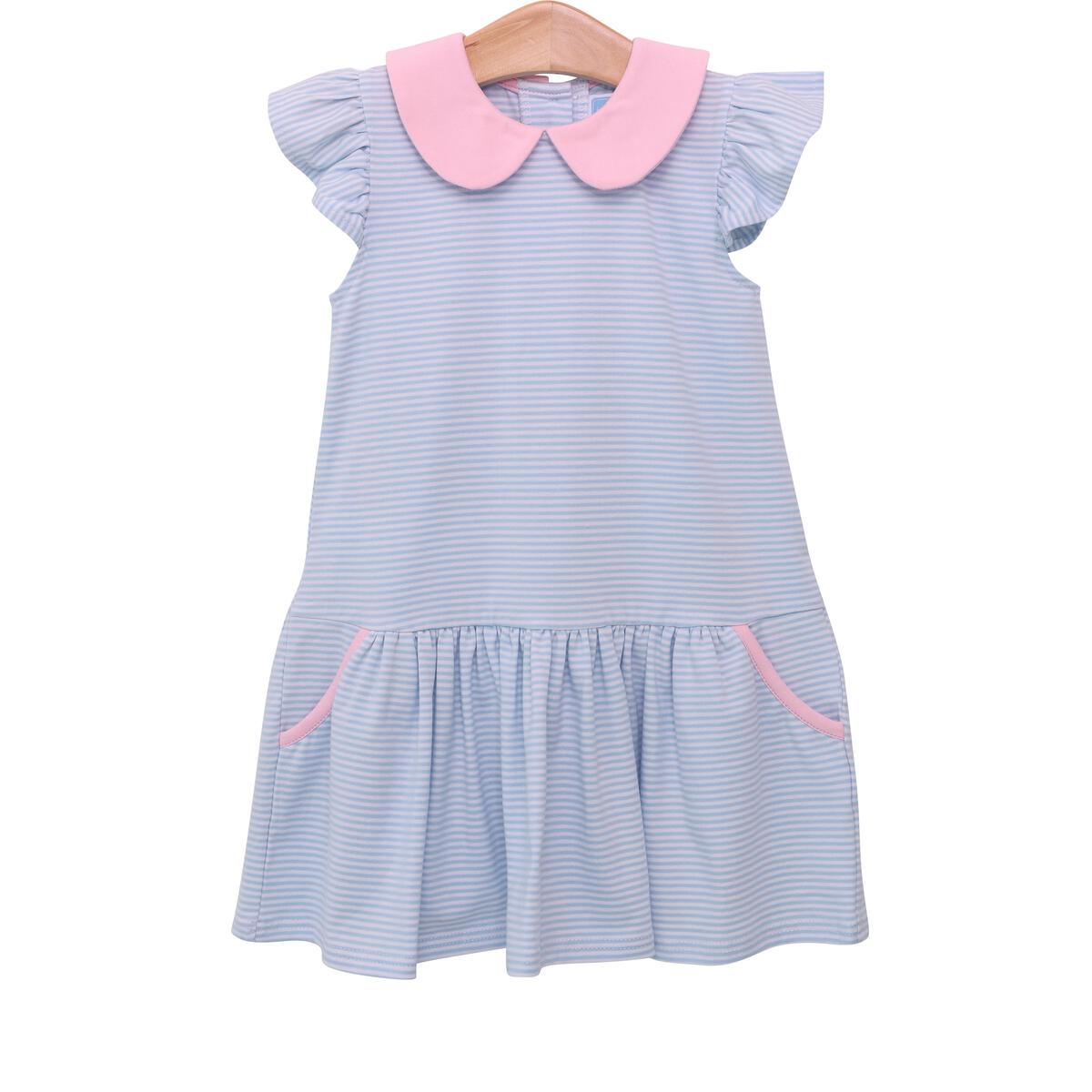 Genevieve Dress, Light Blue Stripe & Light Pink - Magpies Paducah