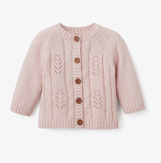 Leaf Pointelle Knit Baby Cardigan, Pink - Magpies Paducah