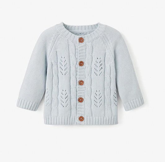 Leaf Pointelle Knit Baby Cardigan, Blue - Magpies Paducah