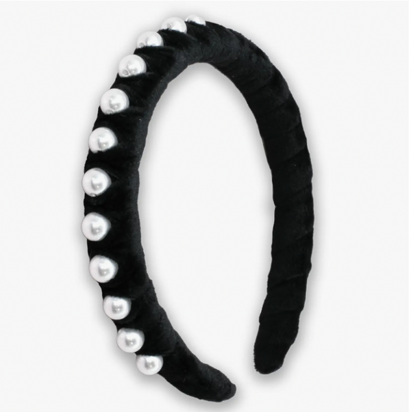 Black Velvet Wrapped Pearl Headband - Magpies Paducah