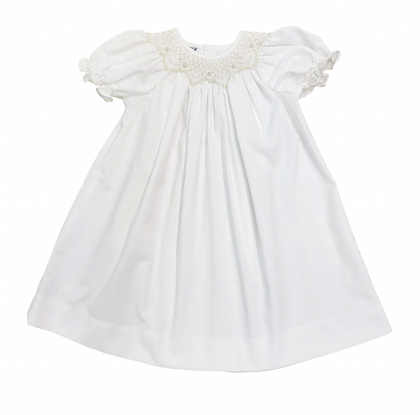 Ava Beige Smocked White Dress - Magpies Paducah