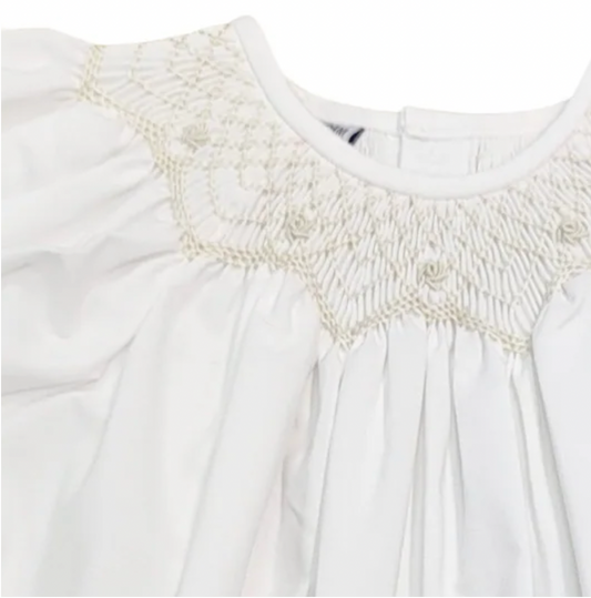 Ava Beige Smocked White Dress - Magpies Paducah