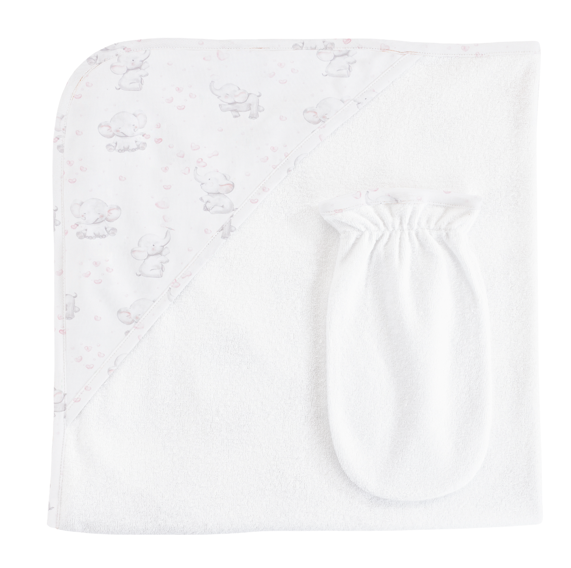 Bubbly Elephant Hooded Towel with Mitt, Pink - Magpies Paducah