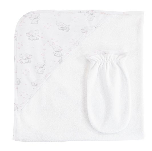 Bubbly Elephant Hooded Towel with Mitt, Pink - Magpies Paducah