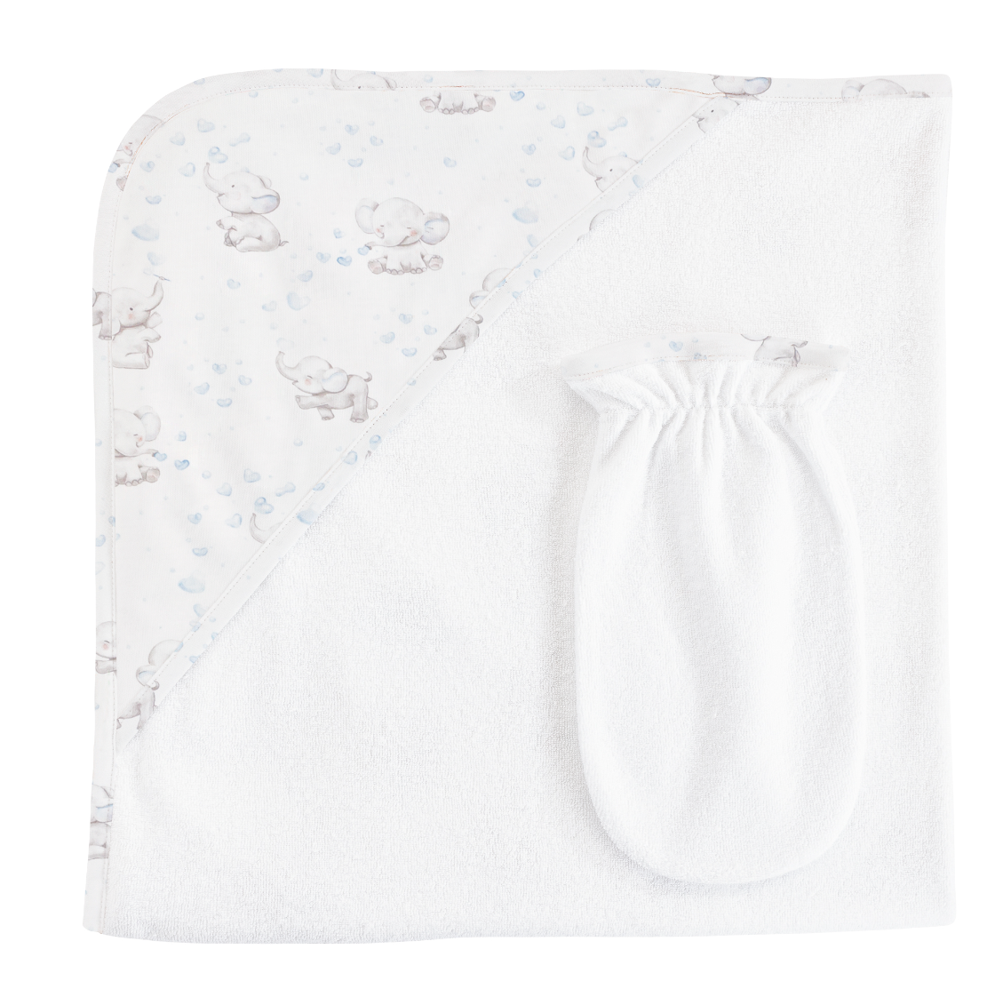 Bubbly Elephant Hooded Towel with Mitt, Blue - Magpies Paducah
