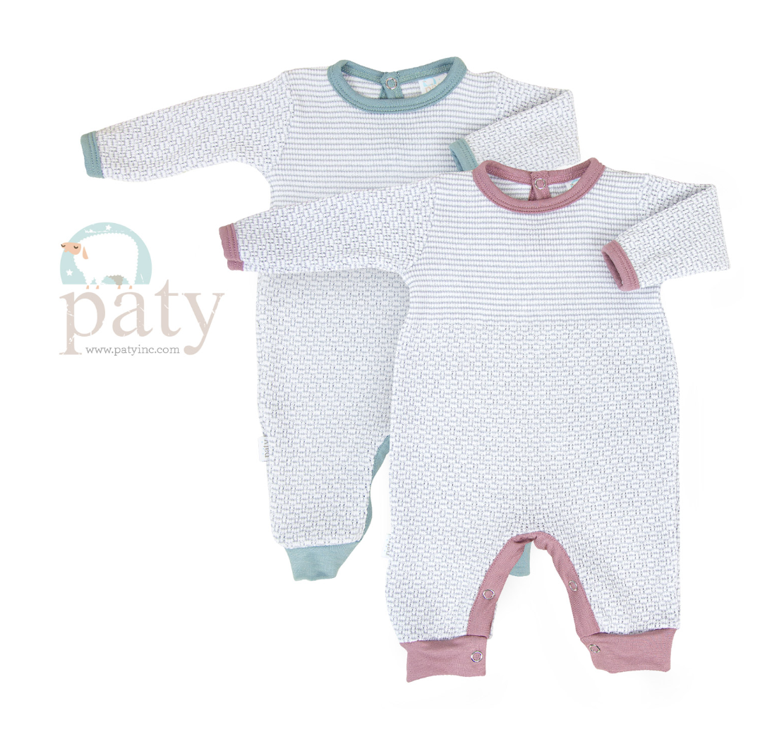 Long Sleeve Grey Romper, Bamboo Trim - Magpies Paducah