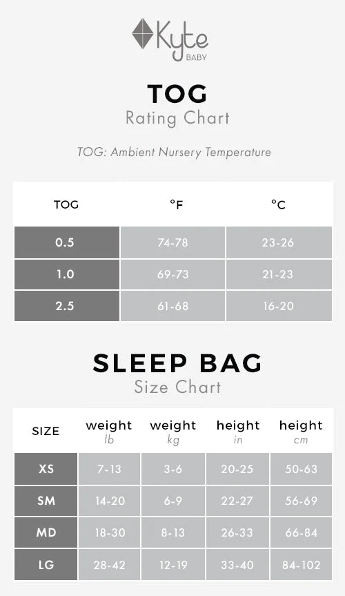 Kyte Baby Sleep Bag, 1.0 TOG, Fog - Magpies Paducah