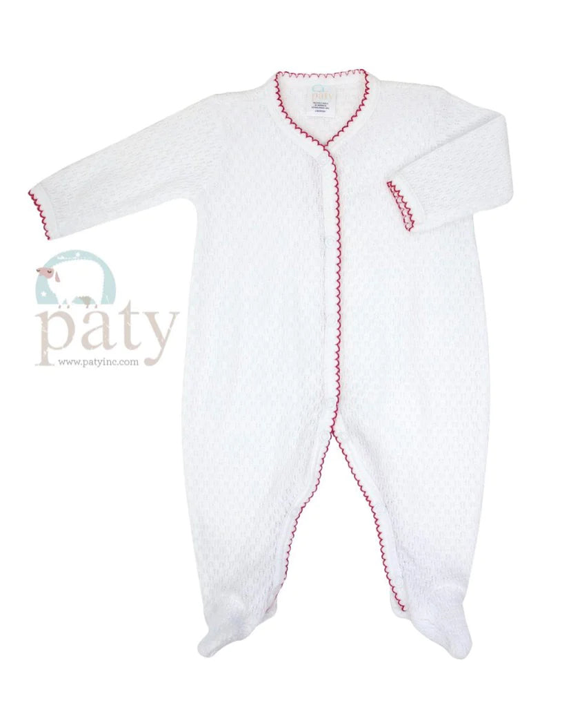 Long sleeve footie, White/Red Trim - Magpies Paducah