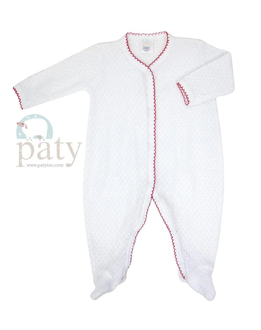 Long sleeve footie, White/Red Trim - Magpies Paducah