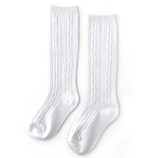White Cable Knit Knee High Socks - Magpies Paducah